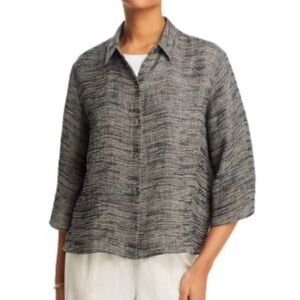 Eileen Fisher 100% Organic Linen 3/4 Sleeve Buttons Down Shirt Size Large XL